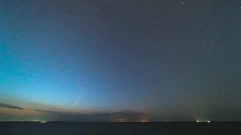 The comet flight on the starry sky background. time lapse Stock Footage 136143413