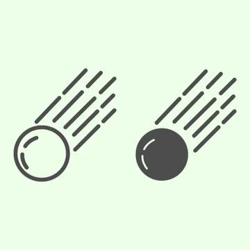 Comet line and solid icon. Falling meteorite with flame or asteroid outline Stock Illustration