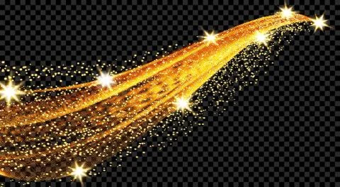 Comet, meteor, trail space ship. Golden wave design element with glitter effe Stock Illustration