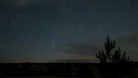 The comet moves across the night sky among the stars Stock Footage 135658472