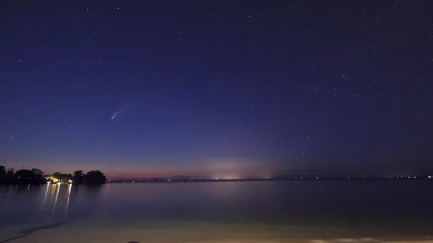 Comet Neowise Setting Over Lake Time Lapse Stock Footage 135466056