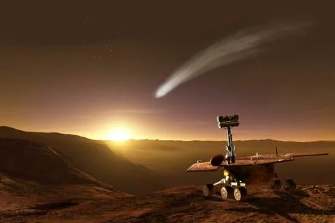 Comet over Endeavour Crater Illustrazione stock