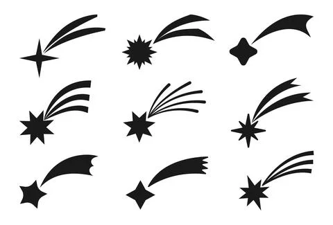 Comet shooting falling silhouette star black set Stock Illustration