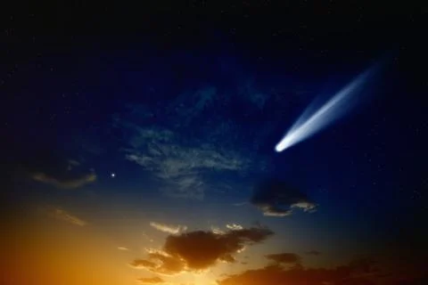Comet in sunset sky Stock Photos