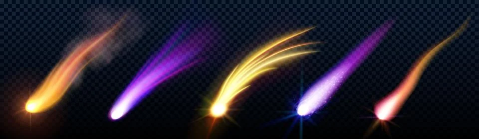 Comet trail effect and meteor star light vector Illustrazione stock