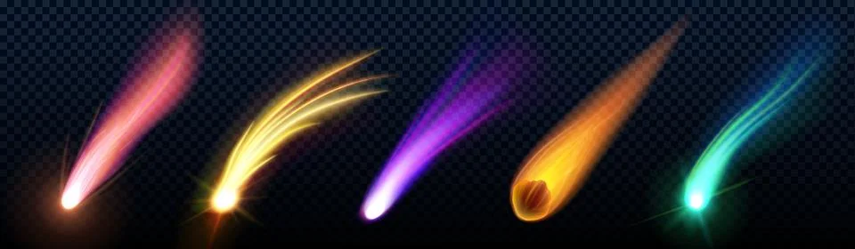 Comet trail effect and meteor star light vector Illustrazione stock