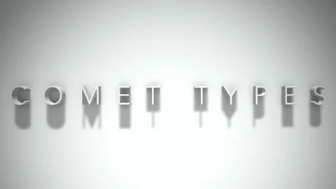 Comet Types 3D title animation with shadows on a white background Stockbeeldmateriaal 296664856