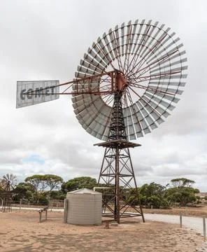 The Comet wind pump in the Penong Windmill Museum, South Australia Stock Photos