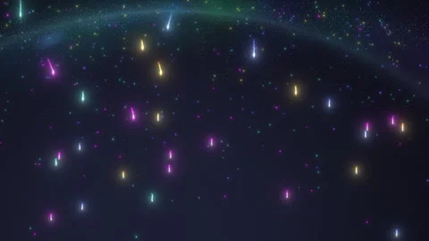 Comets and meteors of various colors set amidst a starry backdrop with flares. Stock Footage 255969663