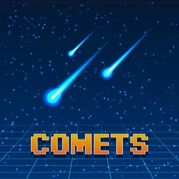 Comets and three shooting stars in the starry sky Stock Illustration