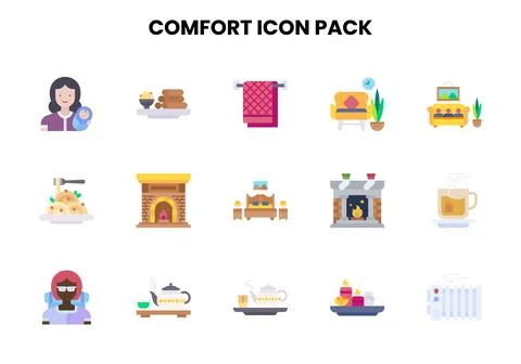 Comfort Flat Design Icons Pack Stock Illustration