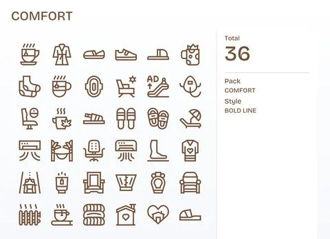 Comfort High Resolution Vector Icon Pack with 36 Bold Line Detail Enhanced .. Stock Illustration