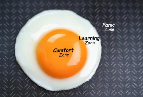 Comfort zone. Learning zone. Fried egg in a pan. Panic zone. Concept Stock Photos