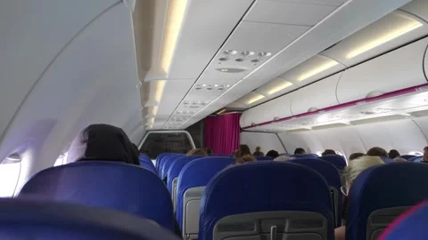 Comfortable Airplane Cabin During a Smooth Flight in 4k Stock Footage 267711202