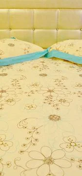 Comfortable and stylish looking for luxury beige pillows and bed Stock Photos