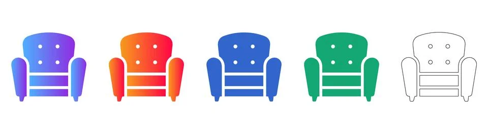 Comfortable Armchair Icon Set: Gradient, Solid, and Outline Styles Stock Illustration