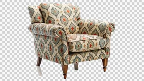 Comfortable-armchair-with-a-patterned-fabric-on-a- Stock Photos