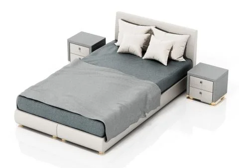 Comfortable bed isolated on white background. 3D illustration 스톡 일러스트
