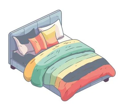 Comfortable bedding set on modern blue headboard Stock Illustration