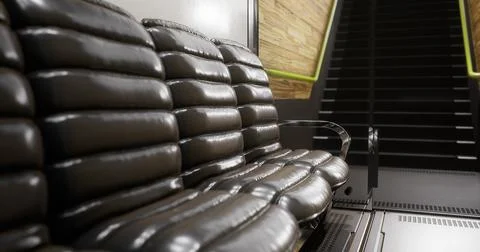 Comfortable black seating in a modern public space near a staircase Stock Illustration