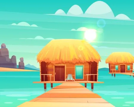 Comfortable bungalows on tropical beach vector Stock Illustration