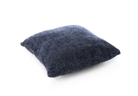 Comfortable dark blue square decorative pillow with textured fabric for home  Stock Photos