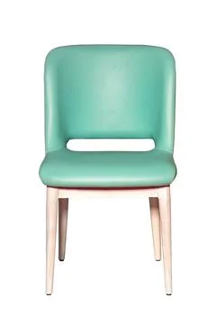 Comfortable dining chair with solid leather seat and light green top and wo.. Stock Photos