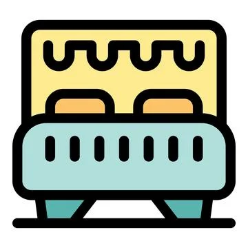 Comfortable double bed with pillows and headboard in bedroom Stock Illustration