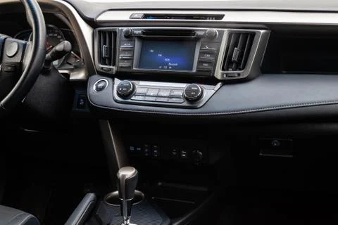 Comfortable front seats inside the car: the driver and passenger, tied with g Stock Photos
