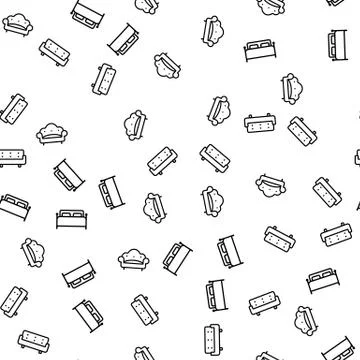 Comfortable Furniture Seamless Pattern Vector Stock Illustration