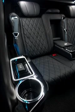 Comfortable interior of a passenger bus with soft seats Stock-Fotos