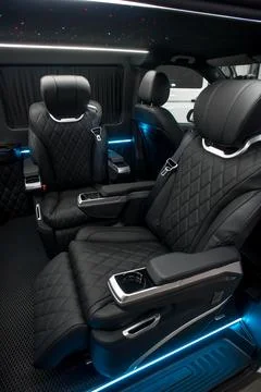 Comfortable interior of a passenger bus with soft seats Stock-Fotos