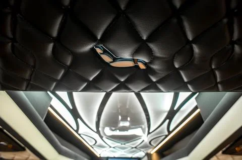Comfortable interior of a passenger bus with soft seats Stock-Fotos