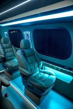 Comfortable interior of a passenger bus with soft seats Stock-Fotos