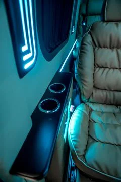 Comfortable interior of a passenger bus with soft seats Foto stock