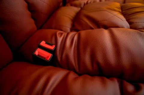 Comfortable interior of a passenger bus with soft seats Stock Photos