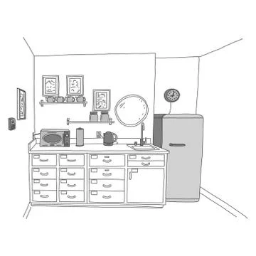 Comfortable kitchen interior in small apartment. Stock Illustration