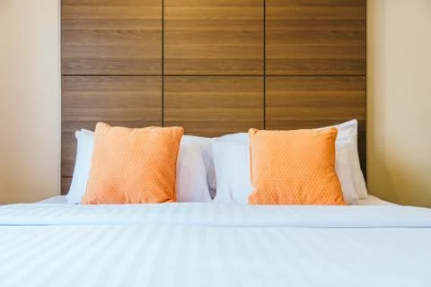 Comfortable pillow on bed Stock Photos