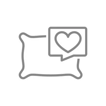 Comfortable pillow with heart in speech bubble line icon. Plump pillow for Stock Illustration