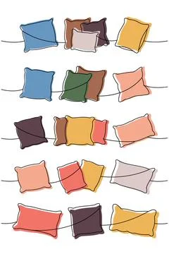 Comfortable pillows one line colored continuous drawing. Orthopedic pillows Stock Illustration