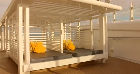 Comfortable seating space on a premium at Costa Toscana cruise ship in Savona Stock-Footage 333696227