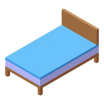 Comfortable single bed with blue sheets and wooden frame in isometric view Stock Illustration