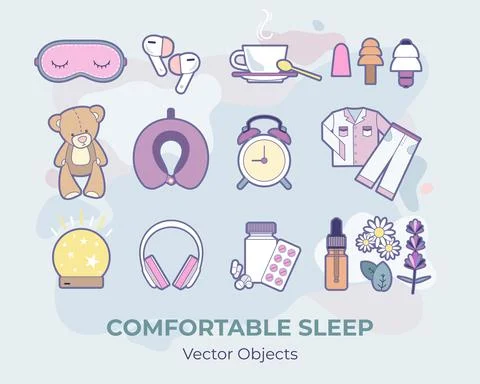Comfortable sleep vector set isolated. Illustration items vector set for good Stock Illustration