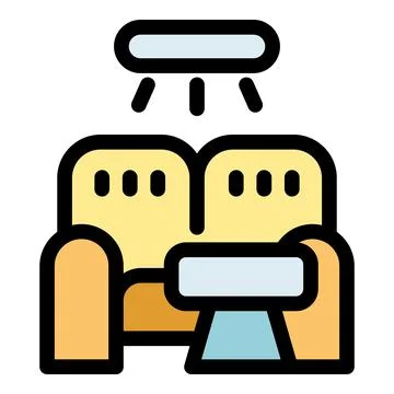 Comfortable sofa and coffee table under a ceiling lamp, lighting up living ro Stock Illustration