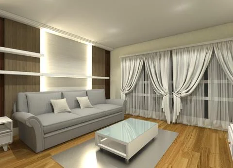 Comfortable Sofa and Minimalist Coffe Table for Interior Living Stock Illustration
