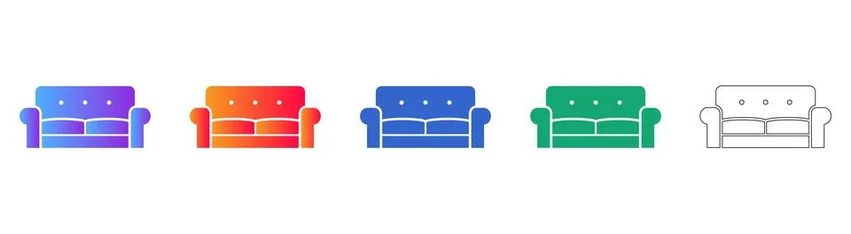 Comfortable Sofa Icons Set in Modern Colors and Outline Stock Illustration