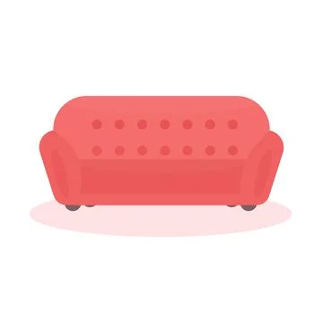 Comfortable sofa isolated on white background. Red interior sofa. Flat vector Stock Illustration