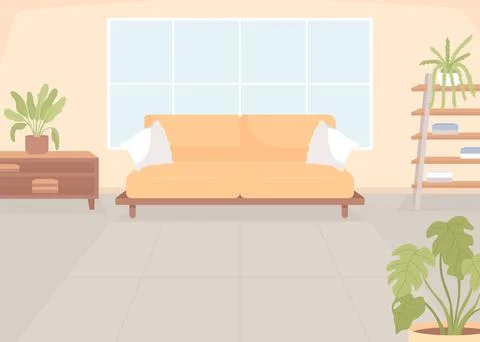 Comfortable sofa in living room flat color vector illustration 스톡 일러스트