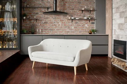 Comfortable sofa for visitors in the wine tasting room. Stock Photos