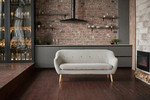 Comfortable sofa for visitors in the wine tasting room. Stock Photos